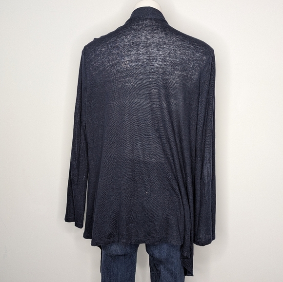 J Jill Blue Sheer Lightweight Knit Open Cardigan Linen Sweater M - Picture 4 of 7